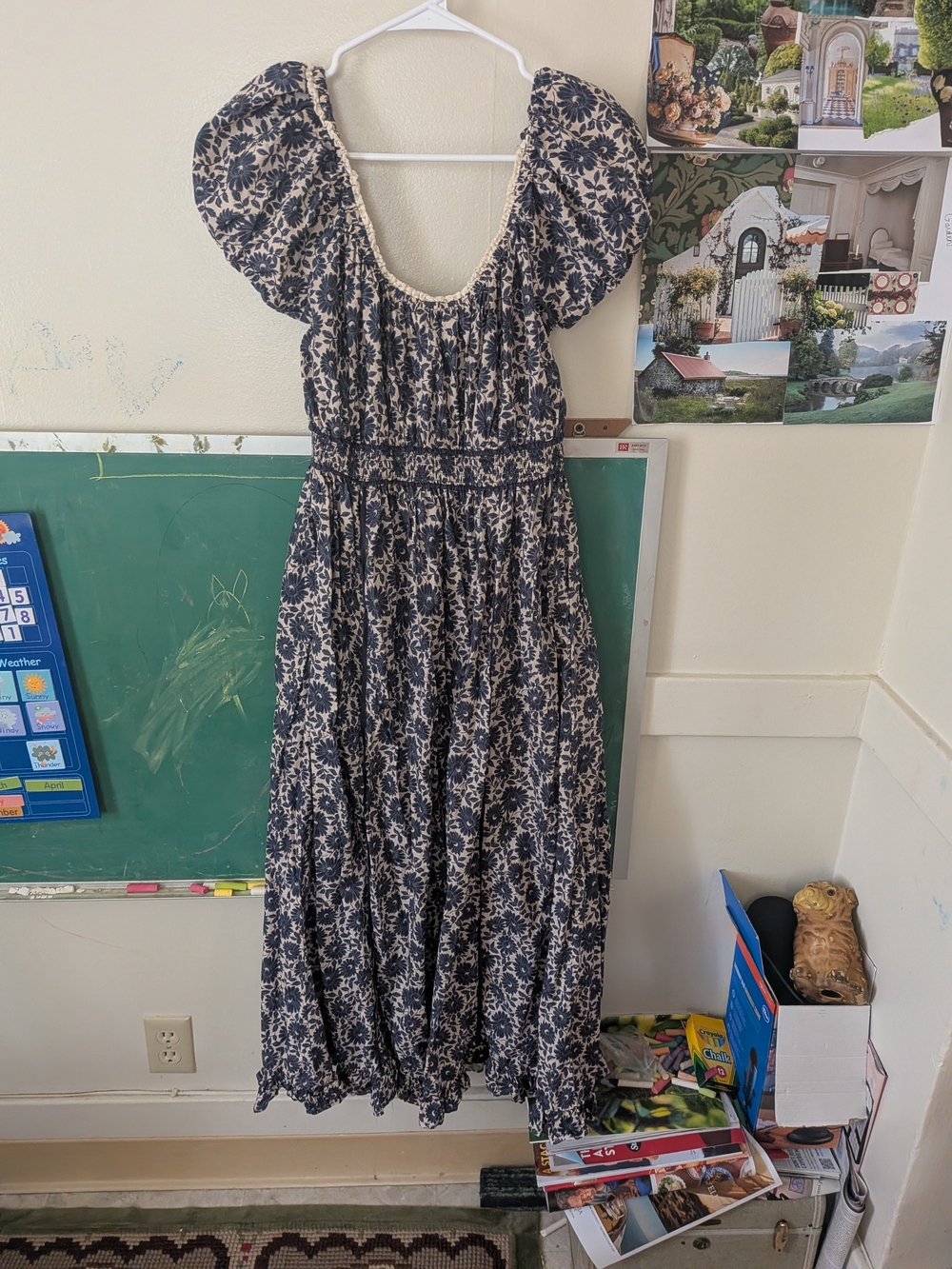 Carlotta Christy Dawn Navy and Cream Floral Puff-Sleeve Maxi Dress